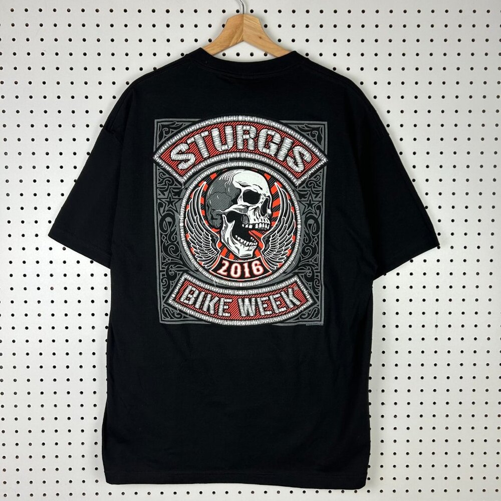 Hot Leather Sturgis Bike Week XL Motorcycle Biker T Shirt Black Skull Graphic 16
